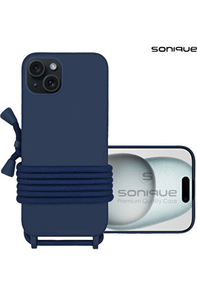 Other Sonique Πίσω Θήκη Σιλικόνης 0.5mm με Λουράκι Ναυτικό Μπλε (iPhone 15 Plus)