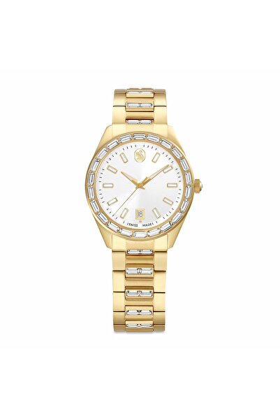 Swarovski Matrix date Saat, İsviçre Üretimi, Metal bileklik, Altın Rengi, Alt...
