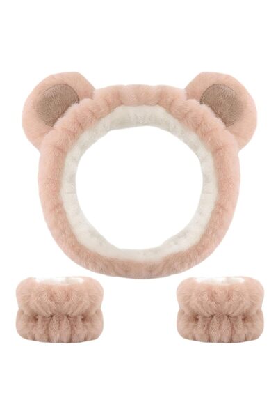 Arabest Cute Bear Ears Spa Headband and Wristband Set,Soft Coral Fleece Hair ...