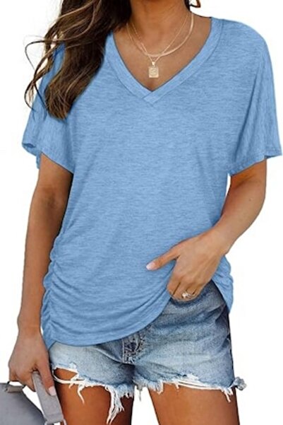 Trendimax Women's casual V-neck t-shirt, blue size M,
