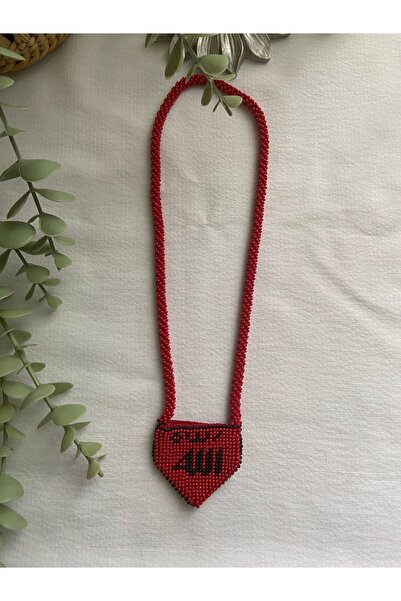 Handmade KUM BONCUK EL İŞİ KIRMIZI MUSKALIK KOLYE