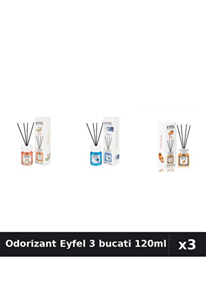 Eyfel Set 3 Odorizant Camera cu Betisoare - Acacia, Cool Water, Piersica 120ml