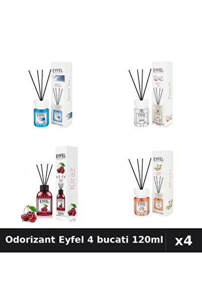 Eyfel Set 4 Odorizant Camera cu Betisoare 120ml - Cool Water, Bumbac, Cirese,...