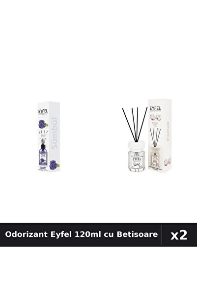 Eyfel Set 2 Odorizante Camera cu Betisoare 120ml - Zambile, Bumbac - Parfum I...