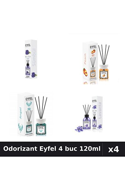 Eyfel Set 4 Odorizant Cameră cu Betișoare 120ml - Angel, Lavandă, Piersică, Z...