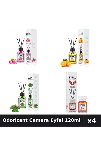 Eyfel Set 4 Odorizant Camera cu Betisoare - Trandafir, Portocala, Pin Menta, ...