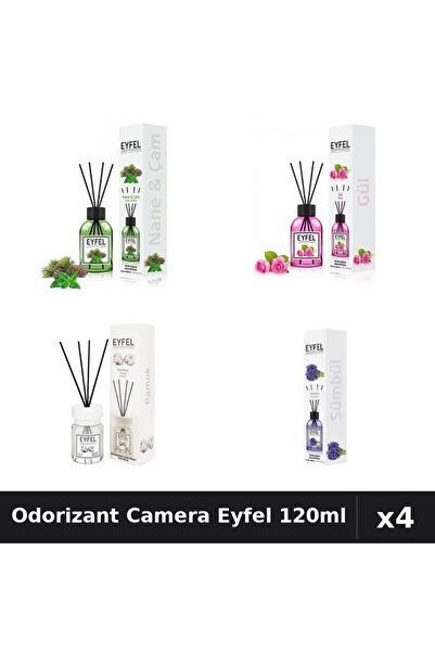 Eyfel Set 4 Odorizant Camera cu Betisoare - Bumbac, Pin Menta, Trandafir, Zam...