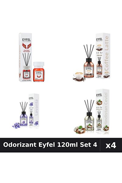 Eyfel Set 4 Odorizante Camera cu Betisoare 120ml - Red Dragon, Cafea, Lavanda...