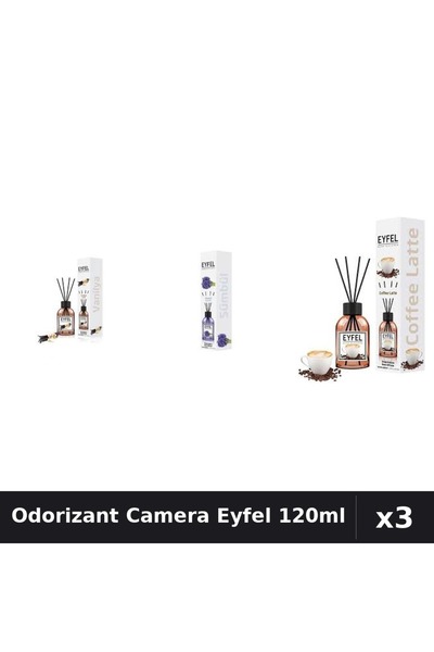 Eyfel Set 3 Odorizante Camera cu Betisoare - Vanilie, Zambile, Cafea 120ml