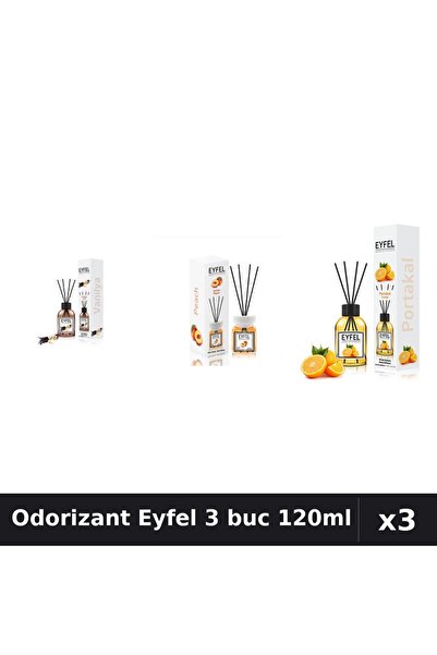 Eyfel Set 3 Odorizante Camera cu Betisoare - Vanilie, Piersica, Portocala 120ml