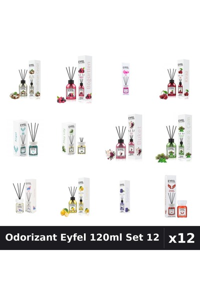 Eyfel Set 12 Odorizante Camera cu Betisoare - 12 Arome Asortate, 120ml