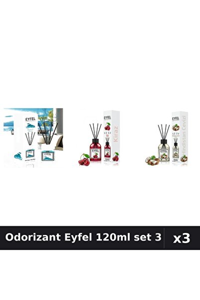Eyfel Set 3 Odorizante Camera cu Betisoare - Ocean, Cirese, Nuca Cocos 120ml
