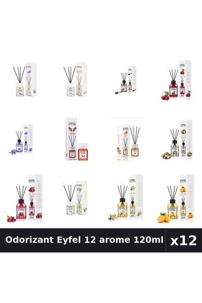 Eyfel Set 12 Odorizante Camera cu Betisoare - Arome Asortate (Lavanda, Vanili...