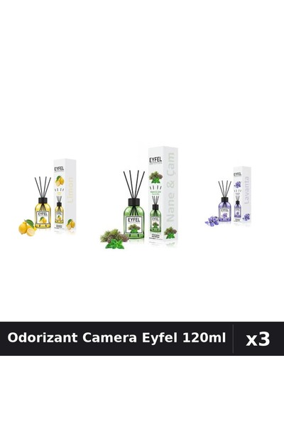 Eyfel Set 3 Odorizant Camera cu Betisoare - Lamaie, Lavanda, Pin Menta 120ml