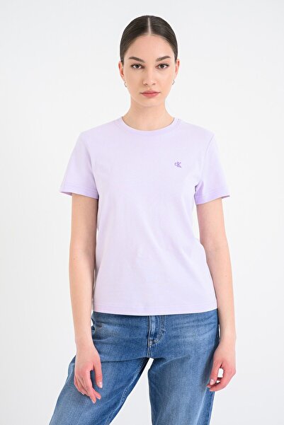 Calvin Klein Jeans Βαμβακερό μπλουζάκι με κεντημένο λογότυπο, Παστέλ Βιολετί, L
