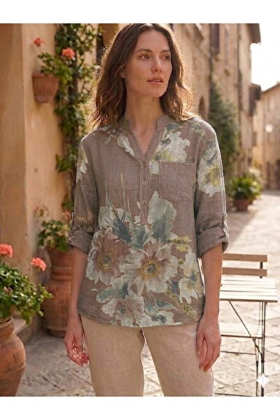 AYASOFYA OTANTIK Women's Italian Three-Button Collar Floral Pattern Pocketed ...