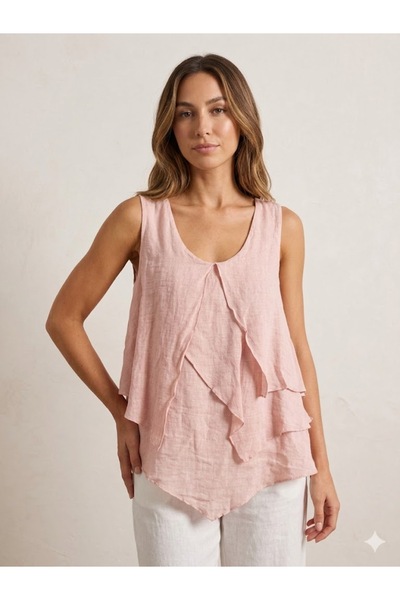 AYASOFYA OTANTIK Women's Italian Layered Sleeveless 100% Linen Blouse
