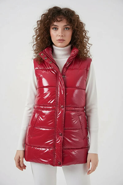 buğrahayalin Women's High Collar Bright Red Vest