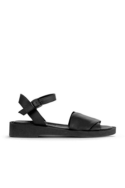 BUENO Shoes Siyah Deri Kadın Düz Sandalet 01wa0701