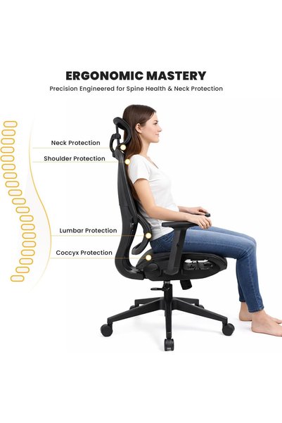 HI-FINE Ergonomic Mesh Office Desk Chair, Executive Computer Chairs with Adjustable Lumbar Support and Armrests, Gaming Chair for Home Office (Black-NEW)