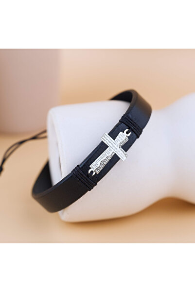 BLACK SWAN Bijoux Bratara 'Tatal Nostru' piele naturala si cruciulita din Arg...