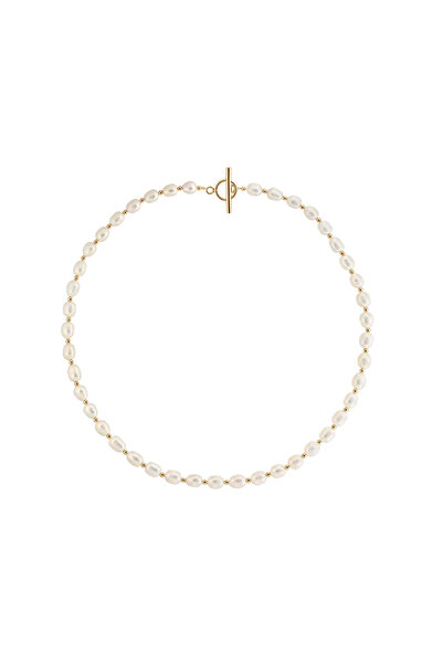 Lisa&Co. Colier Argint Lyra Argint placat cu rodiu / Perle de apa dulce / Alb