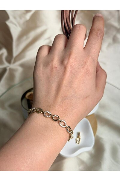 ANKA JEWELLRY ALTIN RENK PASLANMAZ ÇELİK ZİRKON TAŞLI OVAL HALKA KADIN BİLEKLİK