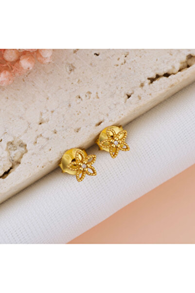 BLACK SWAN Bijoux Cercei Floare cu Diamant — Argint 925, Placat cu Aur 24K