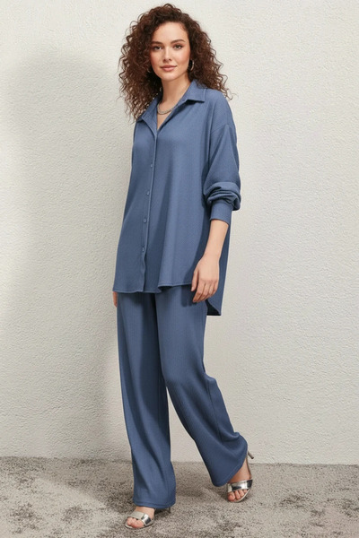 Generic Brand Women's Shirt Collar Oversize Indigo Double Suit