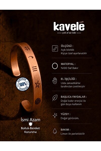 KAVELE Ham Pure Copper Bracelet İsmi Azam Bracelet