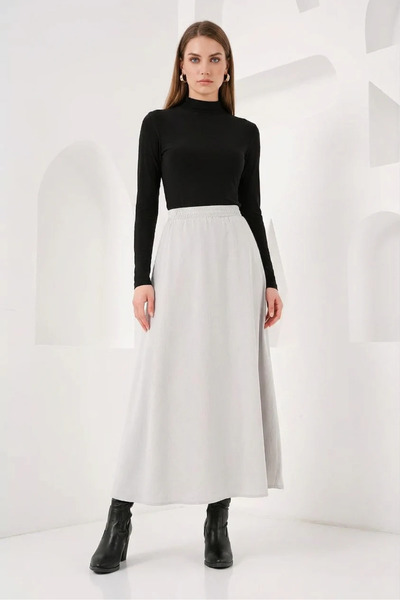 Şeker Portakalım Women's Pocket Detailed Cotton Gray Skirt
