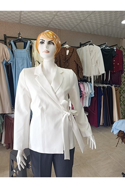 ABAS Yandan bağlanmalı Beyaz şık ceket