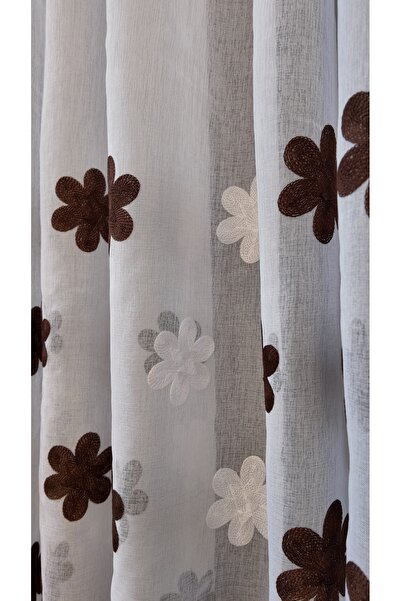 ArasyaHome Embroidered Linen Curtain with Flowers White/Brown