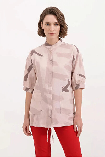 buğrahayalin Women's Oversize Patterned Viscose Beige Shirt