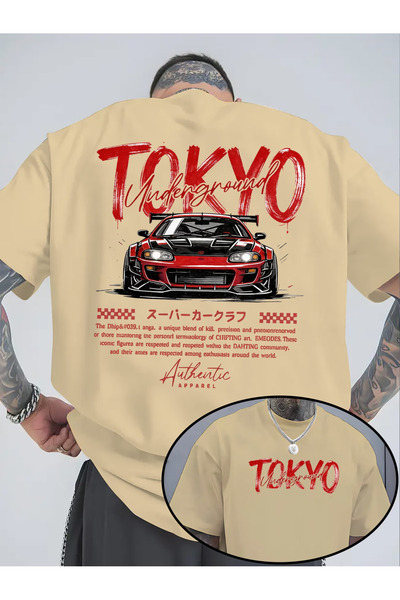 ship master Erkek Oversize Japon Spor Araba ve Tokyo Grafik Baskılı Tişört %1...