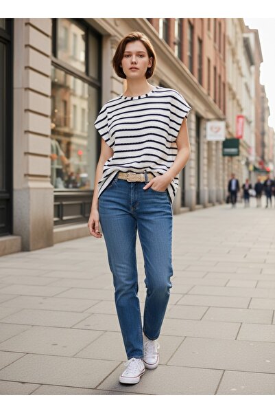 Butik تي شيرت EKRU / مخطط باللون الأسود، 40% قطن