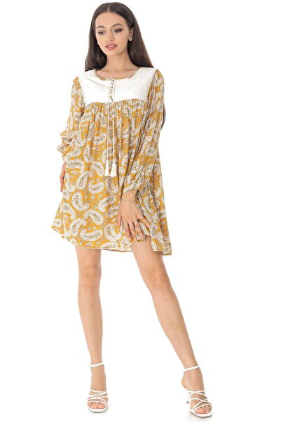 ROHBOUTIQUE Rochie tunică imprimată Aimelia Dr4434 în culoarea muștar, cu un ...