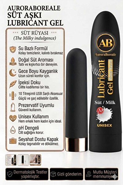 AuroraBoreale Premium 125 ML Süt Aromalı Kayganlaştırıcı Jel USB Şarjlı 10 Ti...