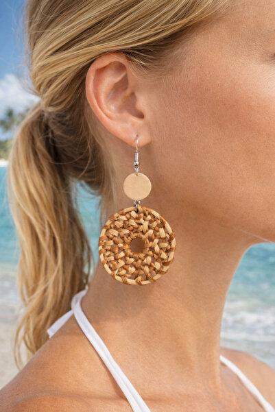 ÇAĞ MODA AKSESUAR Wicker Knitted Circle Cut Earrings