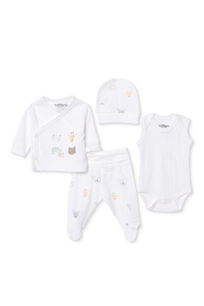 Tiffany Erkek Bebek Prematüre Set Hayvan Baskılı Çıtçıtlı Zarf Yaka Uzun Kol ...