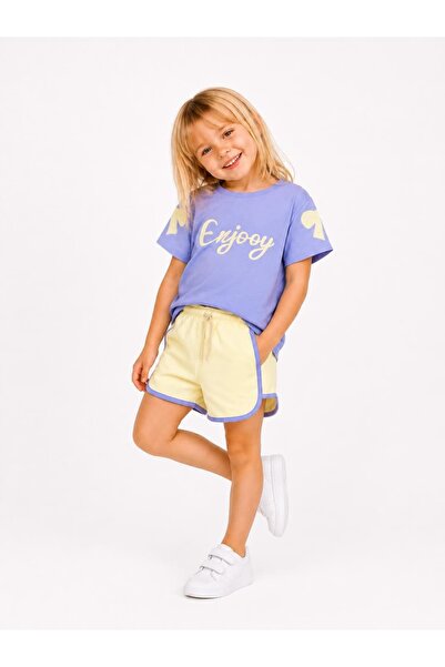 Patriko Set elegant pentru fete, cu tricou brodat și pantaloni scurți, 4-12 ani