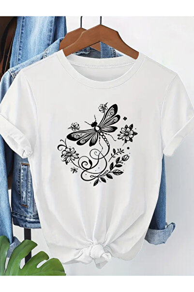 Deocept Women's Mix Printed Crew Neck Regular Fit T-Shirt