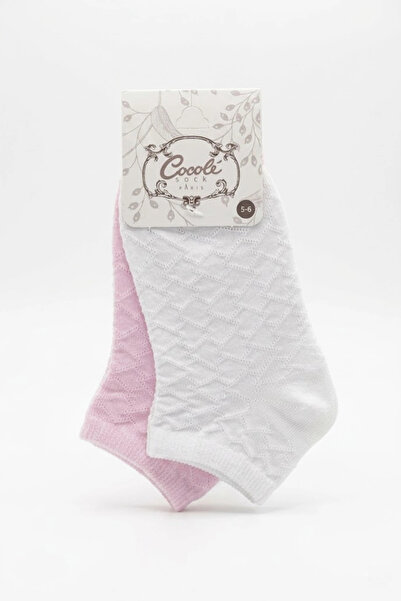 COCOLE SOCKS Kız Bebek Patik Çorabı 2'li Set Pamuklu Beyaz & Pudra Pembe Bakl...