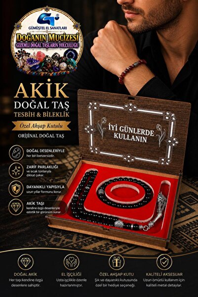 GÜMÜŞTEL EL SANATLARI Certified Agate Natural Stone Prayer Beads & Bracelet i...