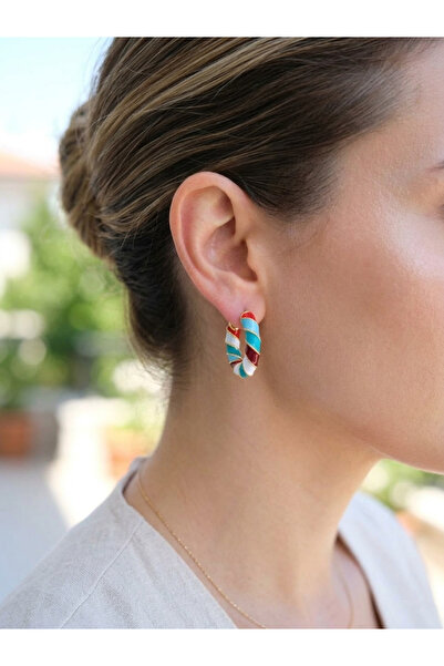 MuseumofYou Minimal Twist Hoop Earrings, Colorful Enamel Detail, Xuping