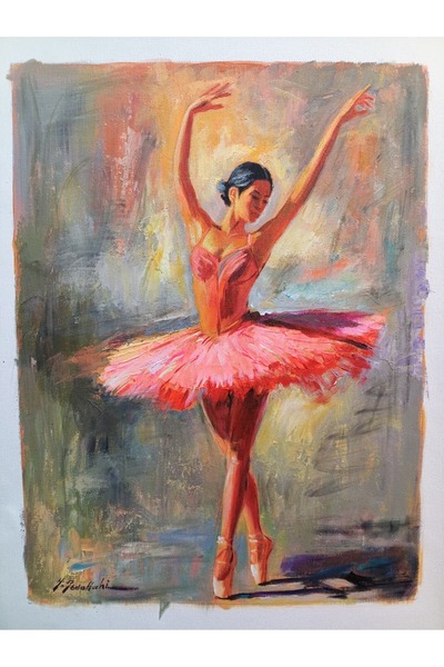 Parmak Uçlarında Sonsuzluk Orijinal El Yapımı Yağlıboya Balerin Tablo 30x40 cm