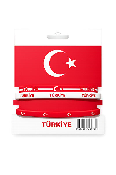Çelik Türkiye Silikon Taraftar Bilekliği Kırmızı Beyaz Ay Yıldızlı Milli Takı...