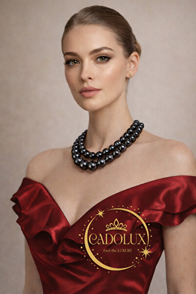 CADOLUX Set 2 mărgele perle negre imitație coliere colecția DIVA, calitate pr...