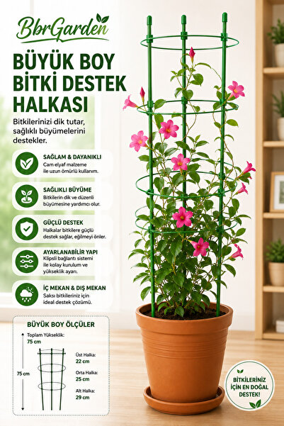 Binbirreyon 3 Ayaklı Bitki Kafesi Bitki Destek Çubuğu 75cm Halkalı Sarmaşık K...