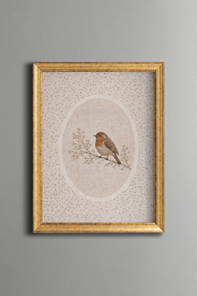 epiqart Little Bird on a Branch - Vintage Patterned Frame - Slim Model
